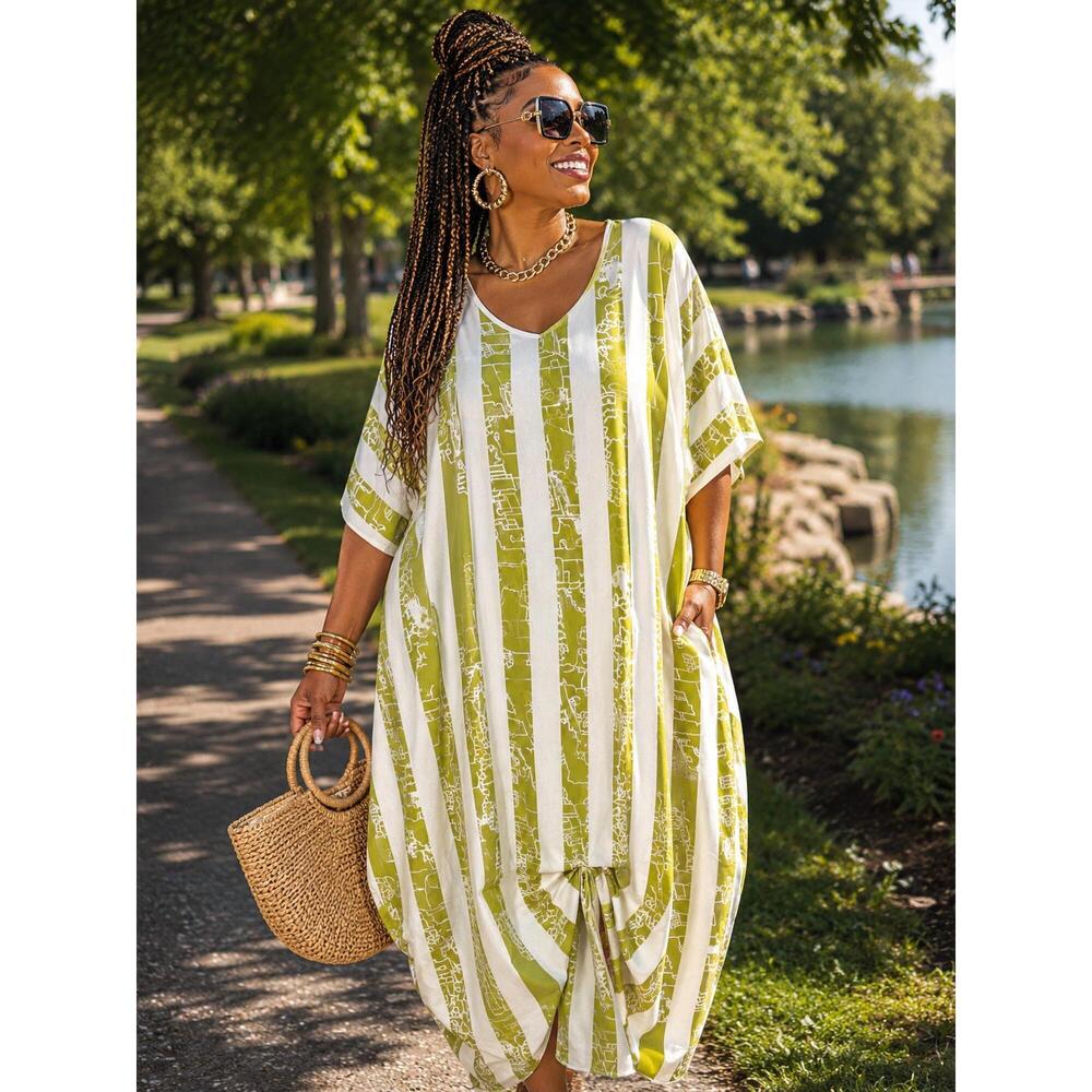 NEW LUUKAA striped tuck front dress in olive
